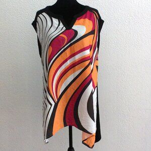 Colorful Abstract Tank Top, with shiny beads details, Orange, black, pink, red,